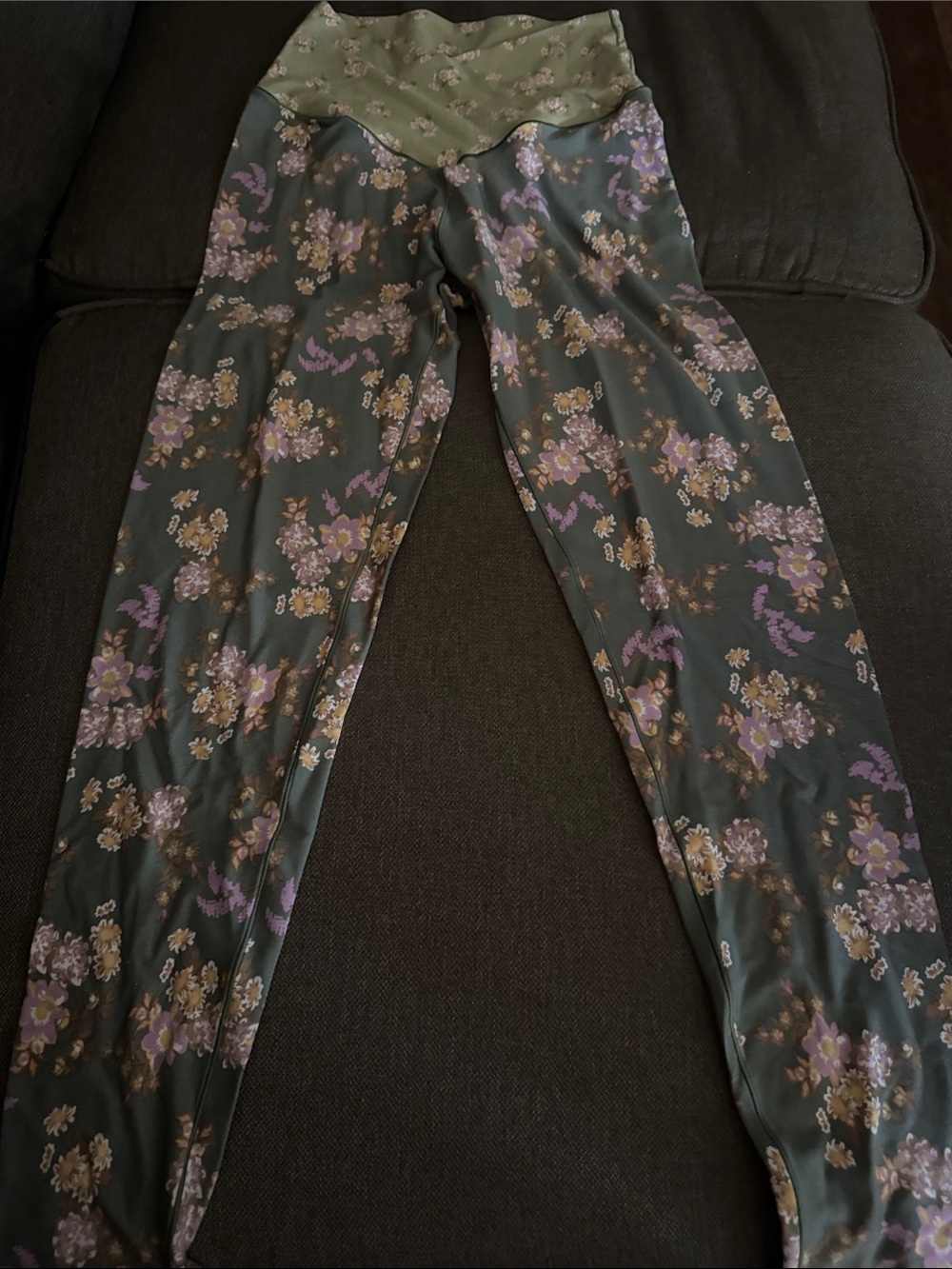 aerie Floral Maternity/High-Waist Leggings in Olive Green and Lavender